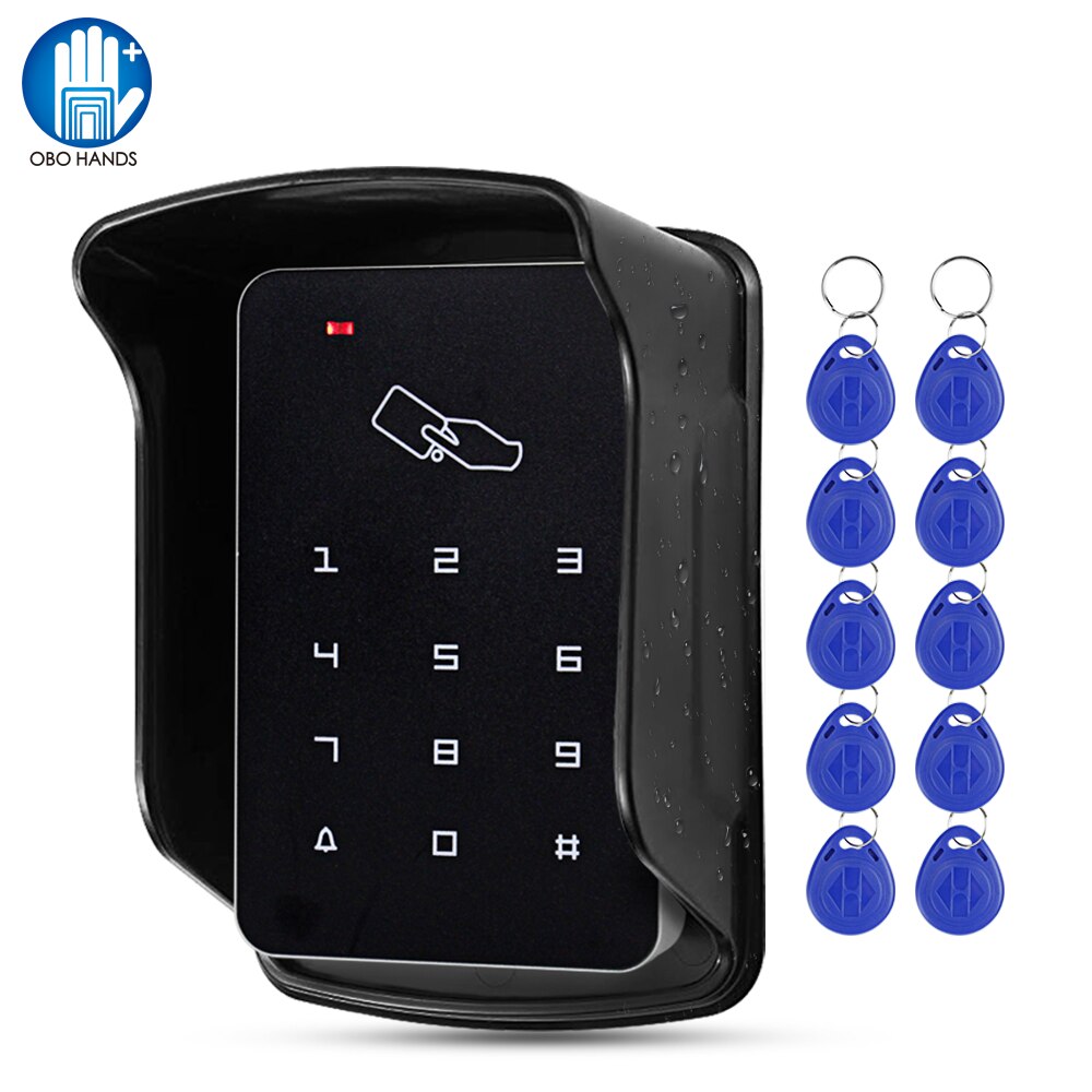 Upgraded RFID Access Control Keypad Waterproof Outdoor Cover 125KHz Card Reader 10pcs EM4100 Keyfobs for Door Lock System Kit