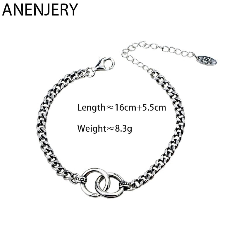 Anenjary, novedad de verano, pulsera de doble círculo a la , cadena gruesa hecha a mano, pulsera de pareja para hombres y mujeres, S-B413 de joyería de Hip Hop