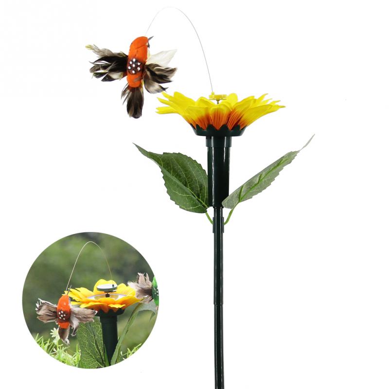 Yard Craft Solar Power Dancing Flying Vibration Simulation Home Electric Hummingbird Fluttering Sun Flower Decoration Garden