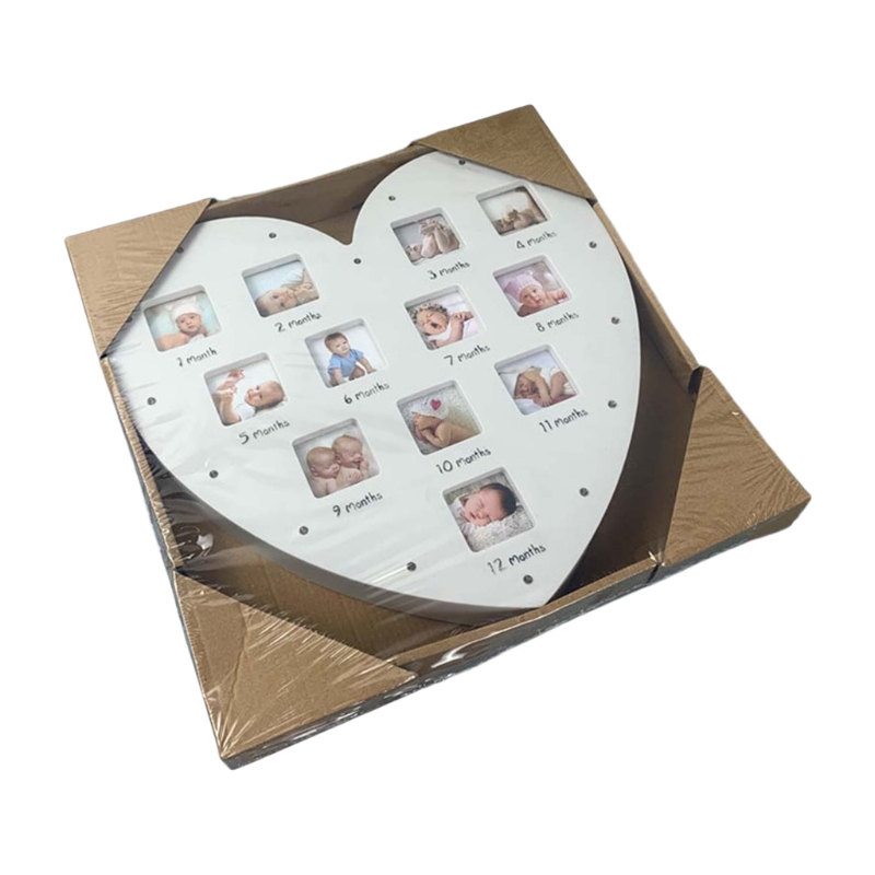 My First Year Baby Keepsake Frame with Light 0-12 Months Love Heart Photo Frame: White