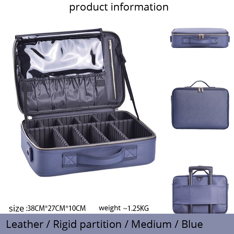 Organizador de maquillaje de gran capacidad para mujeres, caja de almacenamiento de Neceser cosmético de multicapa, Bonito traje portátil: BLUE-M