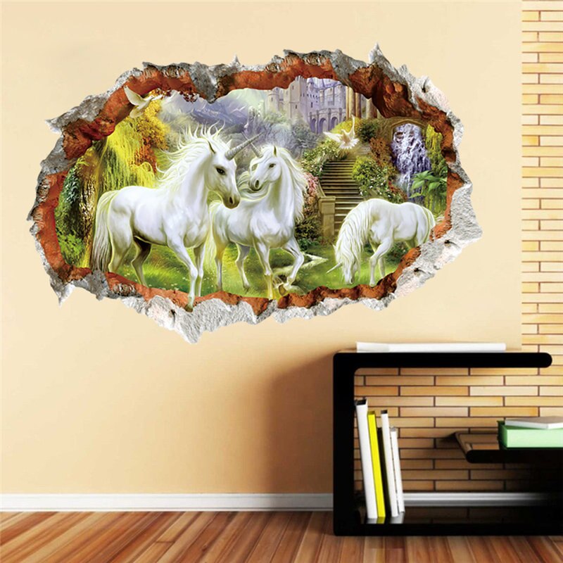 3D cassé mur trou Stickers muraux pour bureau salon chambre décoration de la maison bricolage animaux cerf loup paysage Mural Art Stickers: 1 14153