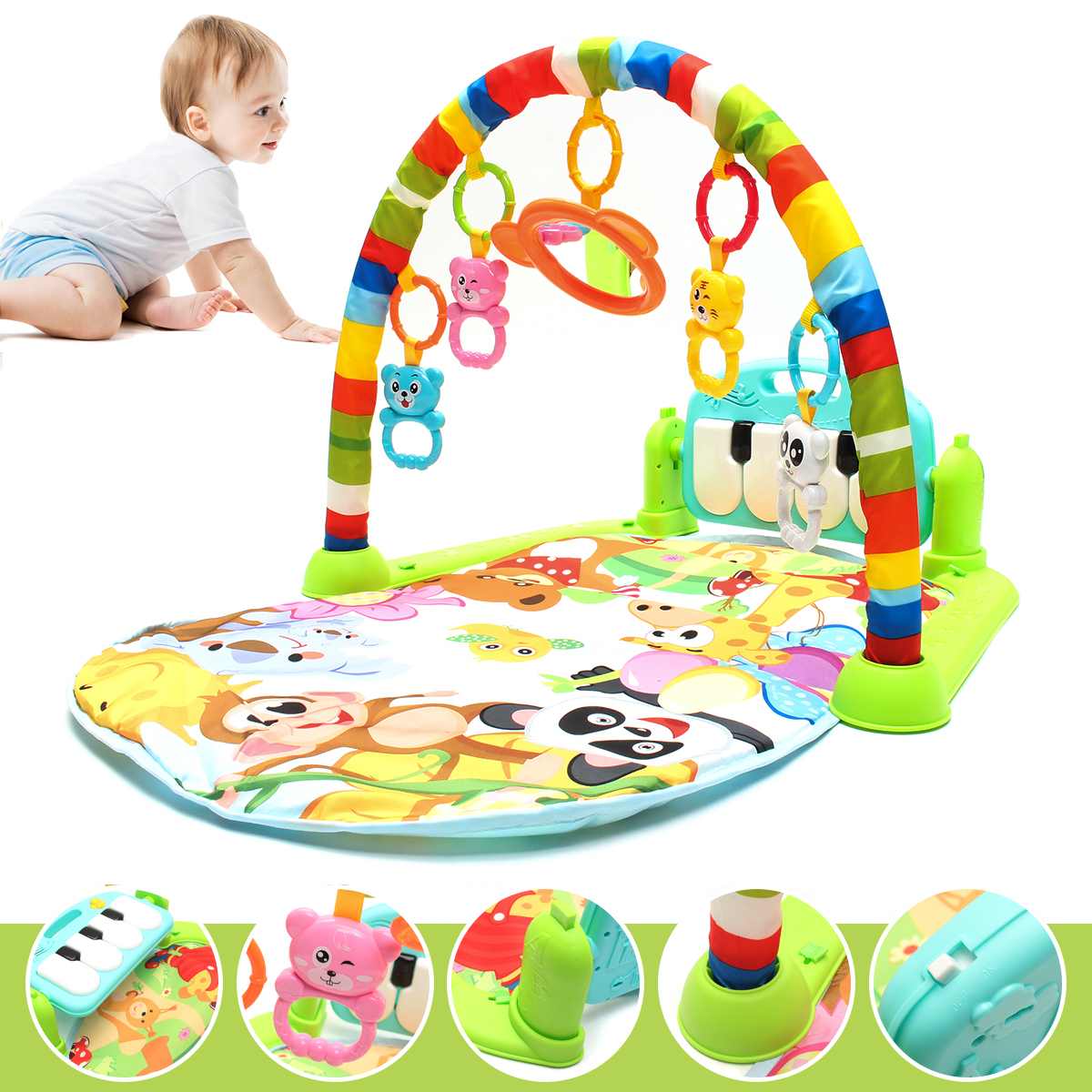 Speelkleed Baby Tapijt Muziek Puzzel Mat Met Piano Toetsenbord Educatief Rack Speelgoed Baby Fitness Kruipen Mat Voor Kids gym