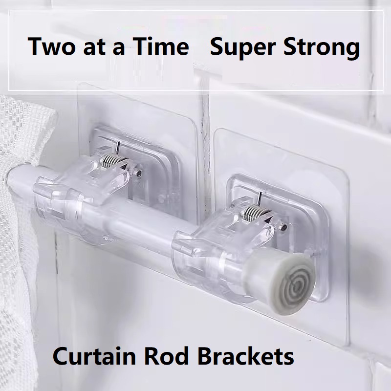 Soportes para barras de cortina, ganchos autoadhesivos para barras de cortina, sin clavos, ajustables, colgadores de cortinas, 2/4 Uds.