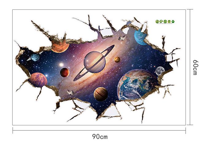 3d fönster yttre rymden stora planet väggdekaler för barnrum galax väggdekor väggmålning heminredning för barn affisch: Sk9066b
