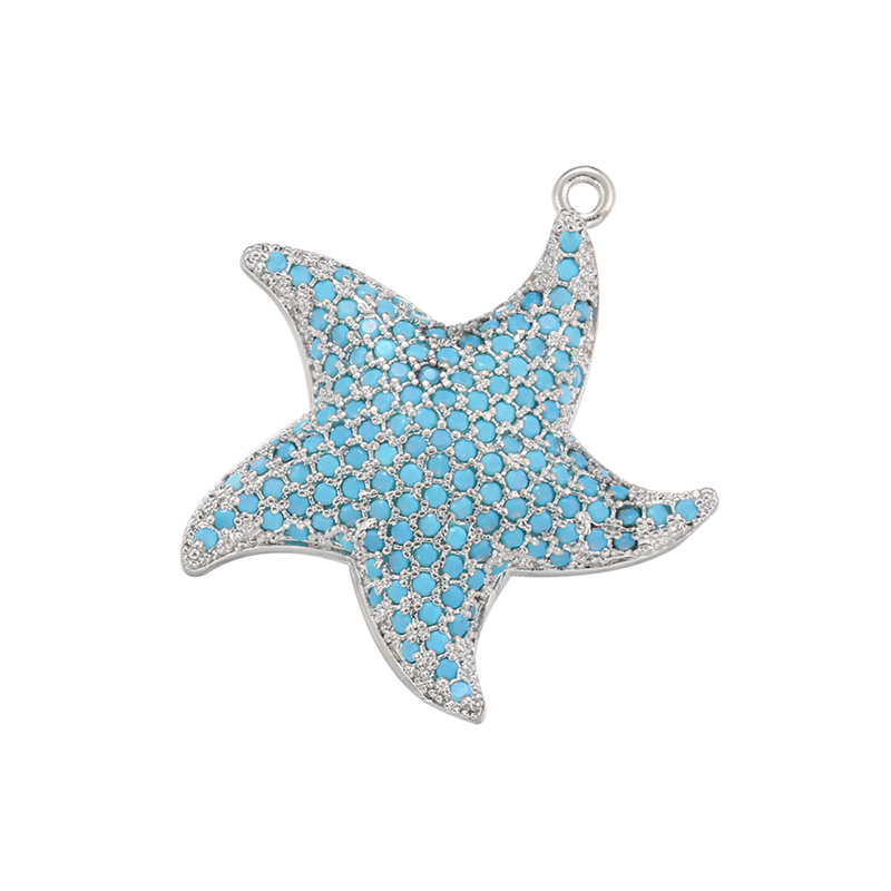ZHUKOU-abalorios de estrella de mar para fabricación de joyas, colgantes de circonia cúbica para collares DIY, accesorios de joyería, VD1248: Bañado en rodio de imitación