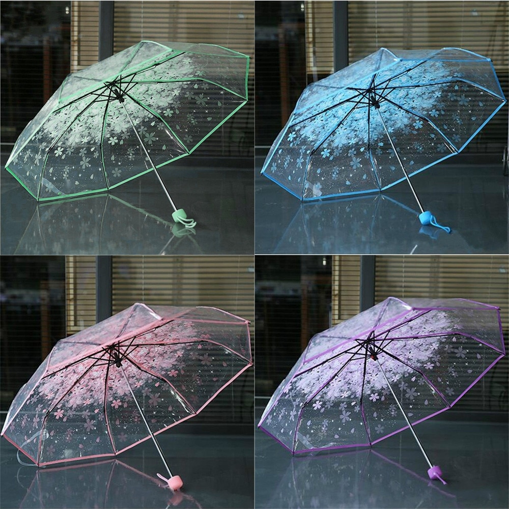 Transparant Clear Paraplu Kersenbloesem Paddestoel Apollo Sakura 3 Fold Paraplu Anti-Uv Zon/Regen Paraplu H1009
