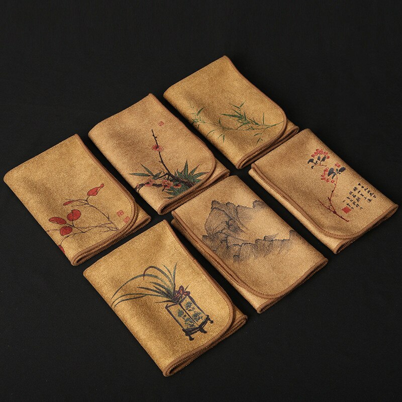 Painted tea cloth tea towel high-end tea towel cloth tablecloth absorbent tea set thick cotton linen Zen cloth pot mat