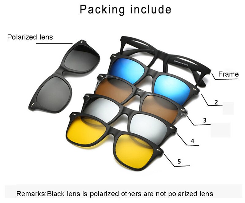 5 Set Clip Lens + 1 Frame Wandelen Brillen Spiegel Gepolariseerde Zonnebril Clip-On Magneten Kan Absorberen Bijziendheid Verziendheid bril