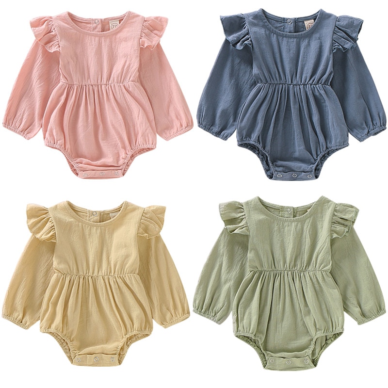 0-24M Baby Meisjes Lange Mouw Romper Meisje Katoen Bodysuit Baby Jumpsuit Kleding Todder Solid Lange Mouwen Outfits kids Rompertjes