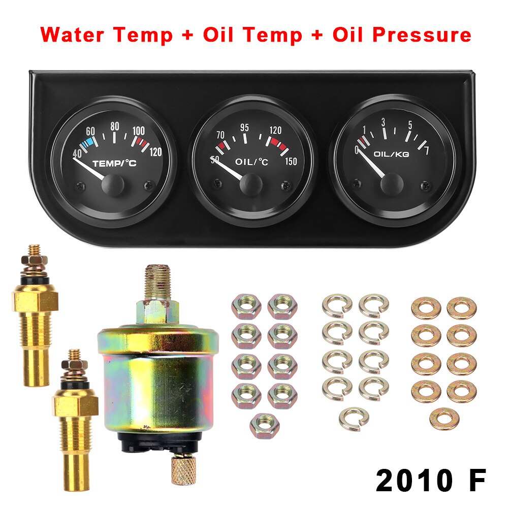 Manomètre universel pour tableau de bord de voiture, 2 &quot;, 52mm, 3 en 1, 12V, avec capteur de température d&#39;huile + température d&#39;eau + Volt, Kit Triple: 2010F