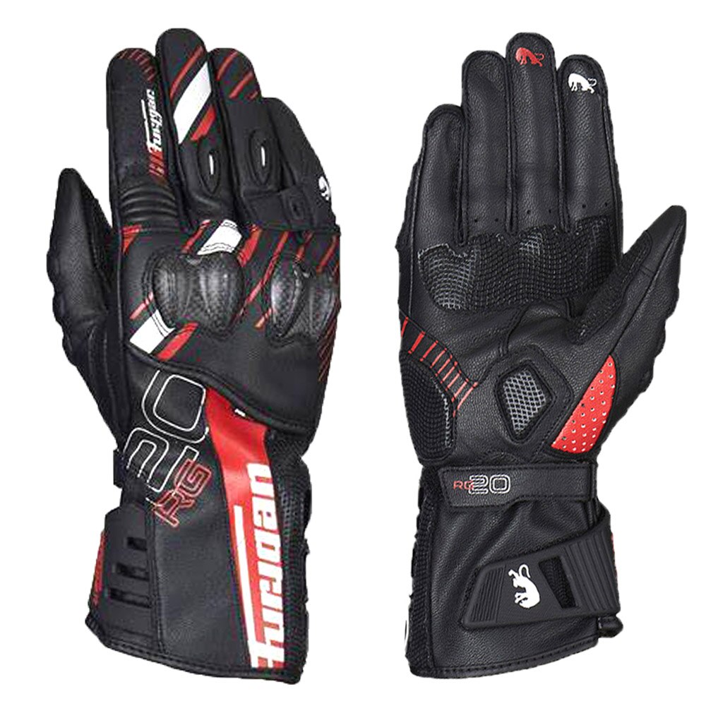 Furygan – gants de moto en cuir pour moto AFS 20, gants d'équitation respirants à porter, gants longs de chevalier en Fiber de carbone pour Protection contre les chutes: Rouge / XL