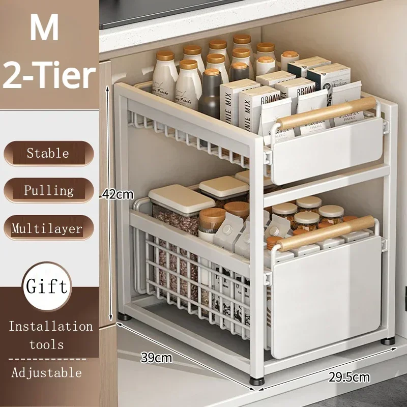 Keuken Opbergrek Schuifkast Organizer Uittrekbare Onder Gootsteen Rek Onder Gootsteen Organizer 2-Tier Badkamer Aanrecht Plank: Sky Blue