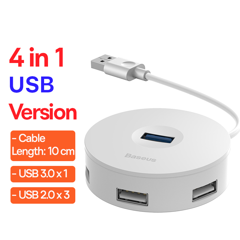 Baseus Usb Hub 4 In 1 Usb C Hub Usb Type C Naar Multi Usb 3.0 Adapter Voor Macbook Pro air Huawei Mate 30 USB-C 3.0 Splitter: USB 10cm White