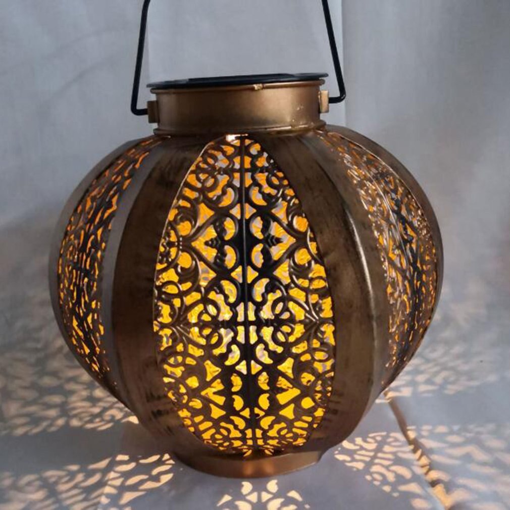 Retro Garden Solar Lamp Hollowed Out maple leaf Shadow Lantern Hanging Hollow Lamp Lighting Outdoor Waterproof Landscape Lamp