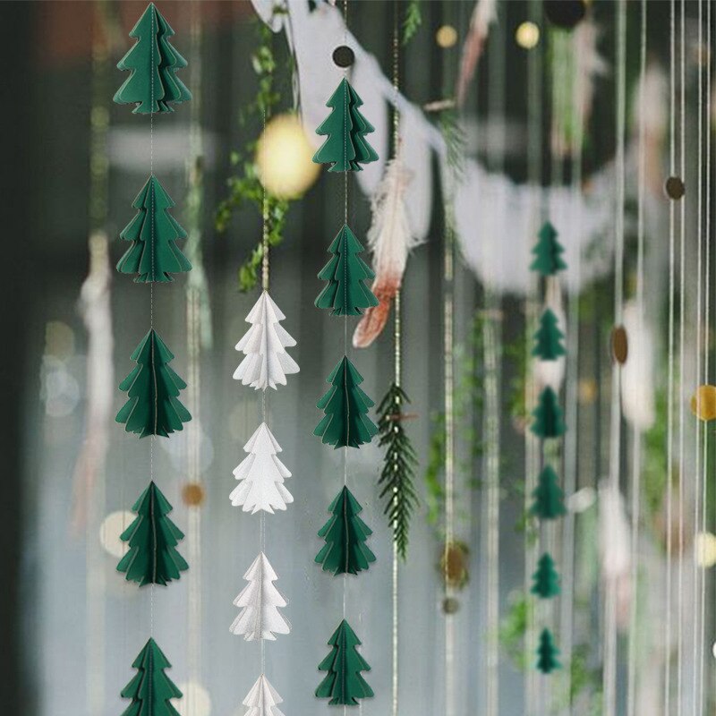 10 tredimensionella mini julgran papperssnöre girland hängande flaggor juldekorationer festdekoration tillbehör