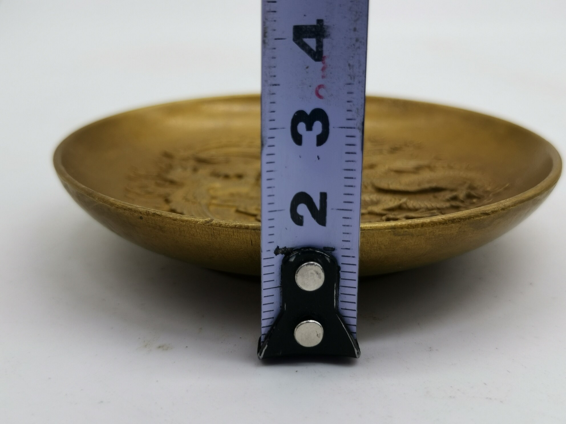 Copper Carved Chinese God and Chinese Dragon and Phoenix Lucky Small Plate