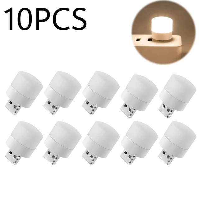 1/10Pcs Mini USB Night Light Eye Protection Book Reading Light USB Plug Computer Mobile Power Charging LED Night Lamp Warm White: Yellow