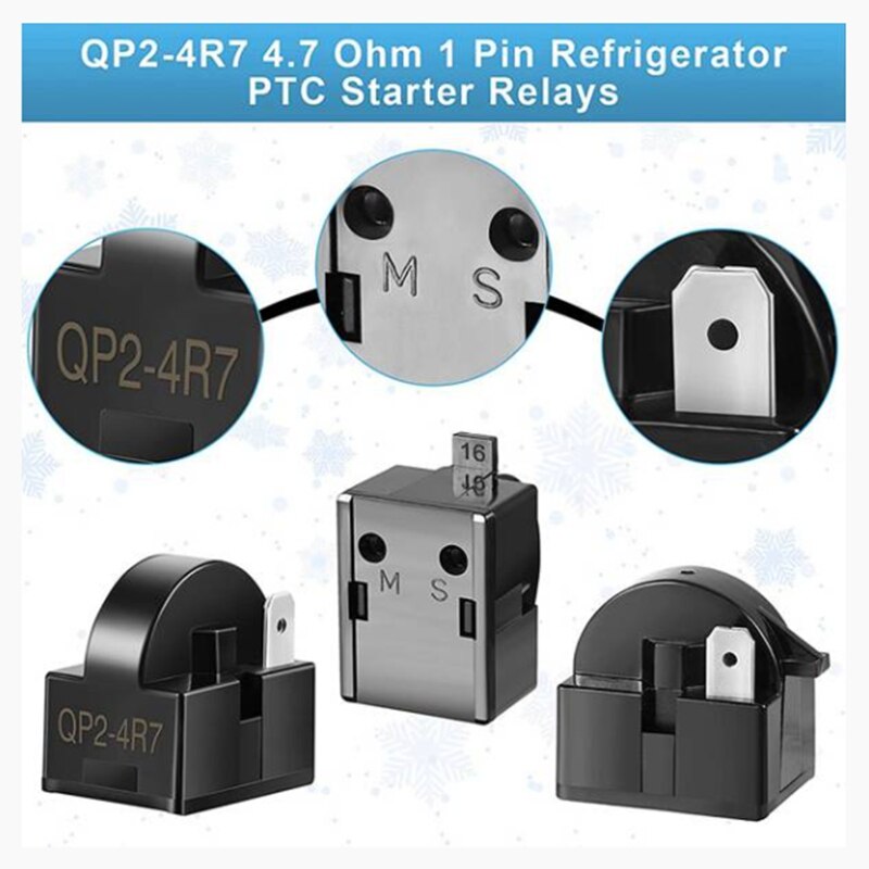 PTC Kühlschrank Starter Relais 4.7 Ohm + Überlastschutz - Kompressor Ersatzteil