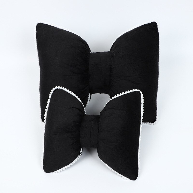 Bowknot Universal coche reposacabezas cuello almohadas transpirable lindo terciopelo cintura espalda apoyo cojín Interior del coche