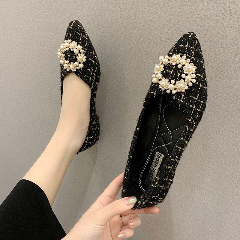 Metalen ketting schoenen vrouw puntige neus casual dames sneakers kristal herfst schoenen vrouwen ondiepe mond dames mocassins