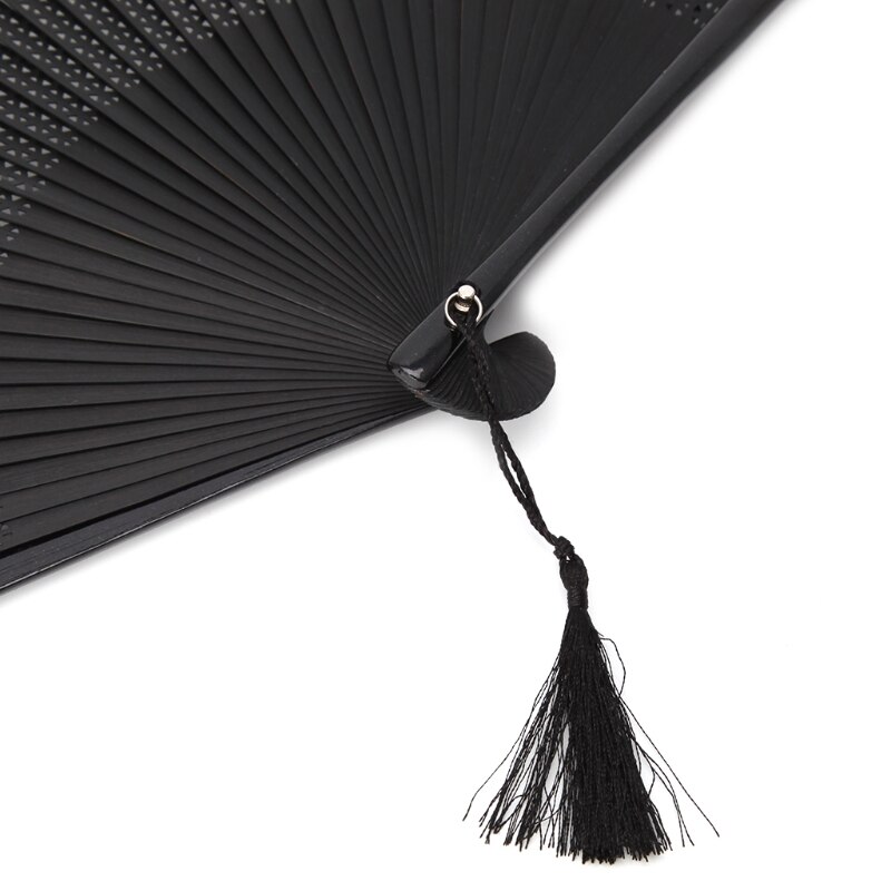 Carved Hand Held Folding Fans Bamboo Wood Silk Folding Fans For Events