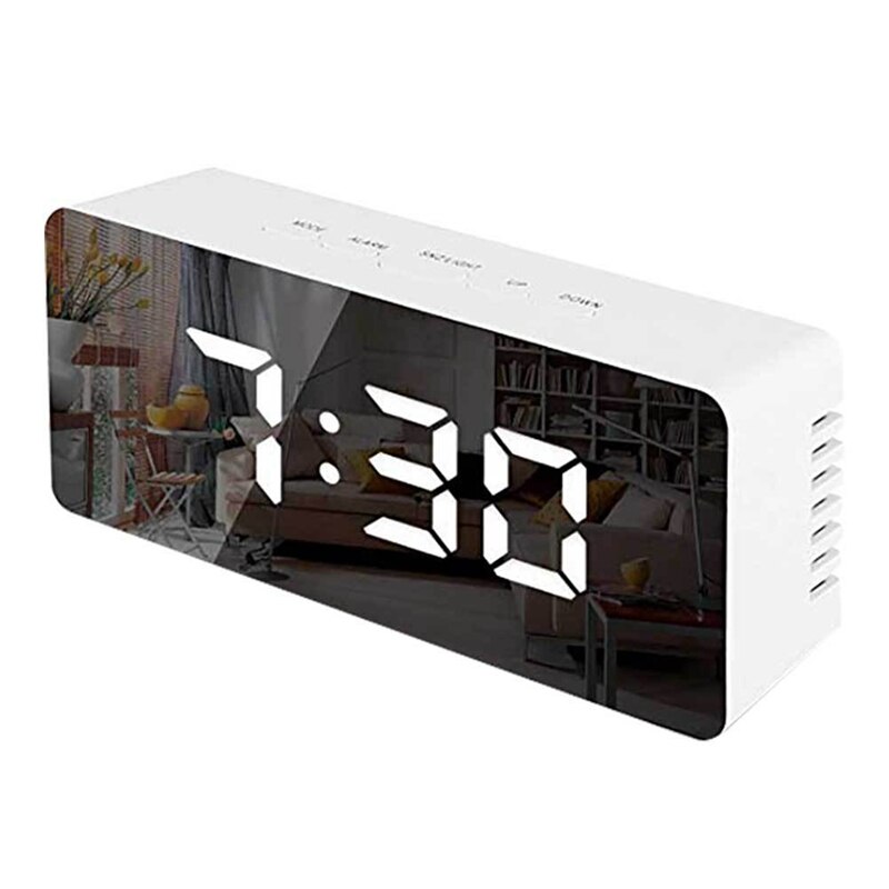 W&G Digital Mirror Alarm Clocks With Temperature Led Display Snooze Time Adjustable Brightness For Bedroom Office Clock with USB