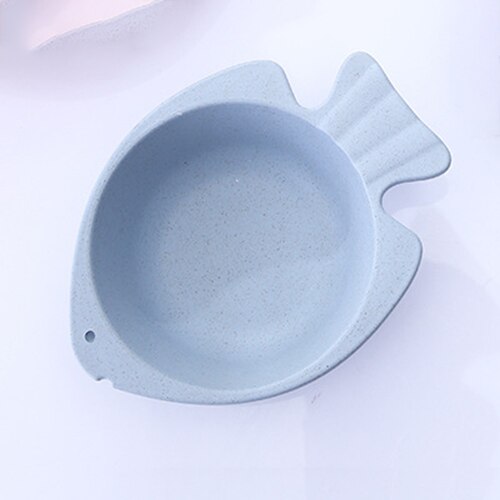 6 Stks/set Baby Mooie Kom Tarwe Materiaal Kinderen Sectionele Diner Plaat Tarwe Stro Materiaal Kom Servies Set Plastic Effen: 1 pcs blue bowl