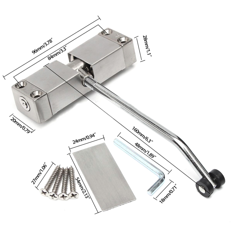 Stainless Steel Durable Automatic Mounted Spring Door Closer Adjustable Surface Door Closer Mute Silver/Gold/Black