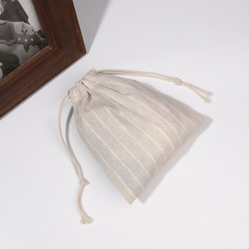 Cotton Linen Cloth Drawstring Bags Striped Storage Package Key Jewelry Pouch Coin Purse Travel Use 16x15cm - 15x14cm 2 PCs
