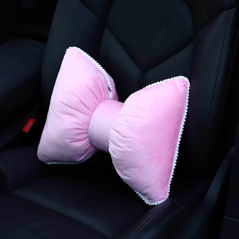 Bowknot Universal coche reposacabezas cuello almohadas transpirable lindo terciopelo cintura espalda apoyo cojín Interior del coche