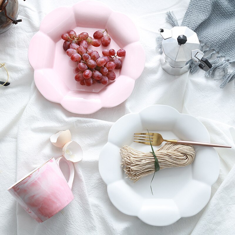 Platos de postre con forma de flor de cerámica mate, accesorios creativos para fotos, plato de fruta para pastel, plato de desayuno, vajilla de cocina, 1Pce