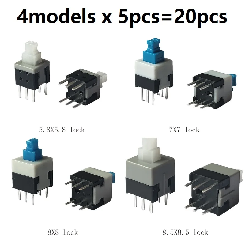 20Pcs Self-Locking Push Switch Press On Press Off Button Switch 6Pin Size 5.8x5.8mm 7x7mm 8X8mm 8.5x8.5mm: Gold