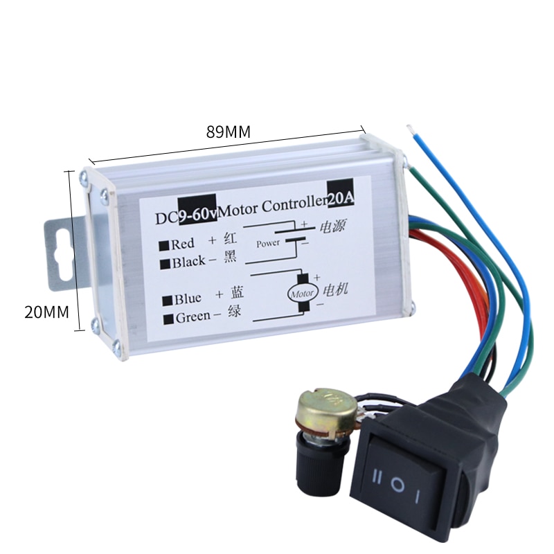 Mini Motor PWM Controller DC 9V-60V 20A Electric 9V 12V 36V 48V 12 Volt 24 V Micro Motors Regulator Speed Reverse CW CCW Control