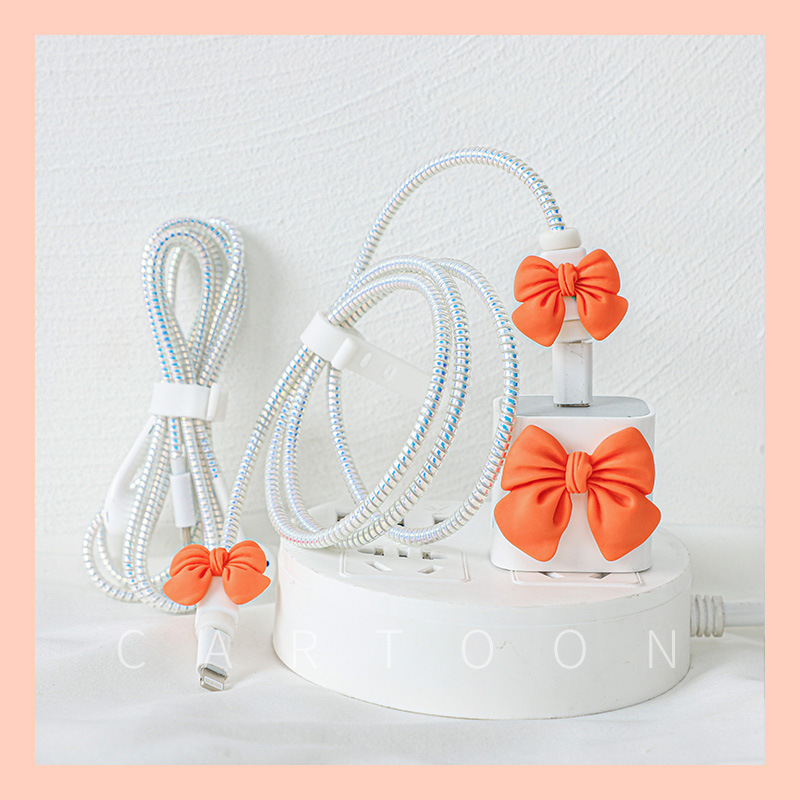 Protector de Cable para iPhone 12, accesorios de cargador USB de 20w, cubierta de cabezal de carga, revestimiento Protector de Cable estrial: Orange Bow