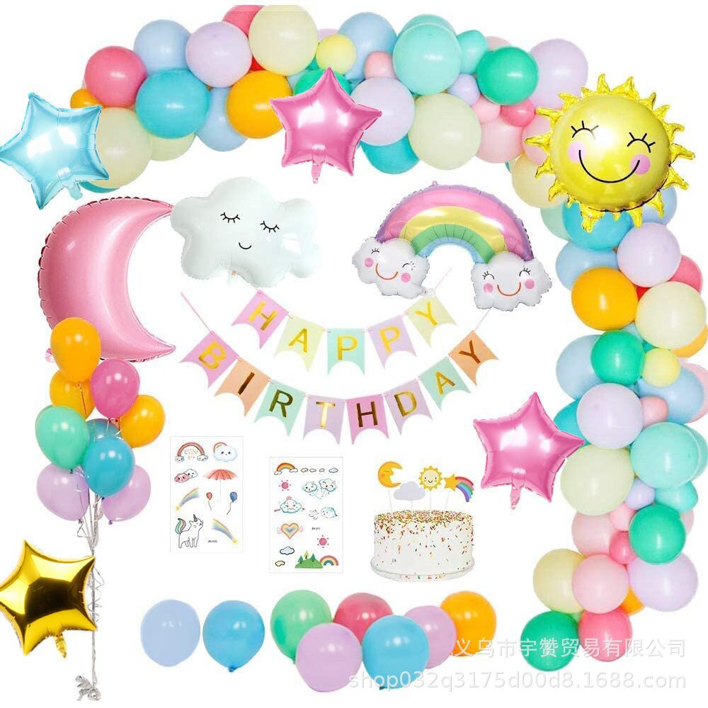 1 set Moon Sun Rainbow Clouds Balloons Arch Garland Macaron Balloon Chain for Baby Shower Girls Birthday Party Decor Supplies: 1 set B 53pcs