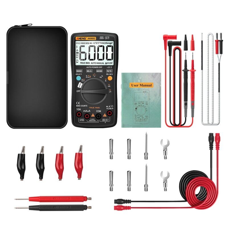 An9002 digitale true rms 6000 counts bluetooth multimeter ac/dc stroom/spanning tester auto-range multimeter: Bk