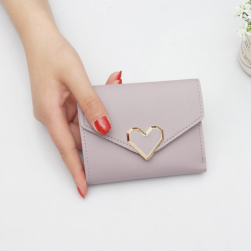 Women Tassel Love Heart Mini Wallets Black Pu Leather Coin Purse Simple All-match Student Card Holdeer Bag: Love Light Purple