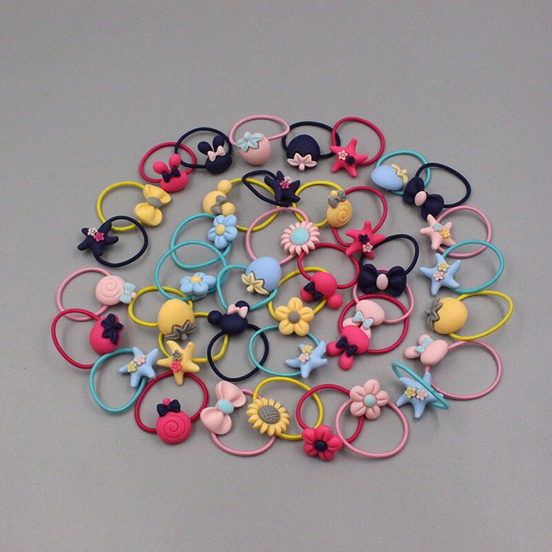 Tiara de cabelo com laço para meninas, 40 peças de flor arco com caixa de estanho, elástico para crianças dos desenhos animados, acessórios para cabelo