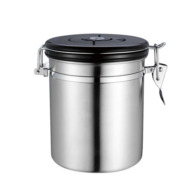 Contenant à café hermétique en acier inoxydable 304, 1,8 l, ensemble de boîtes de rangement, avec cuillère pour café, grains, thé: Silver