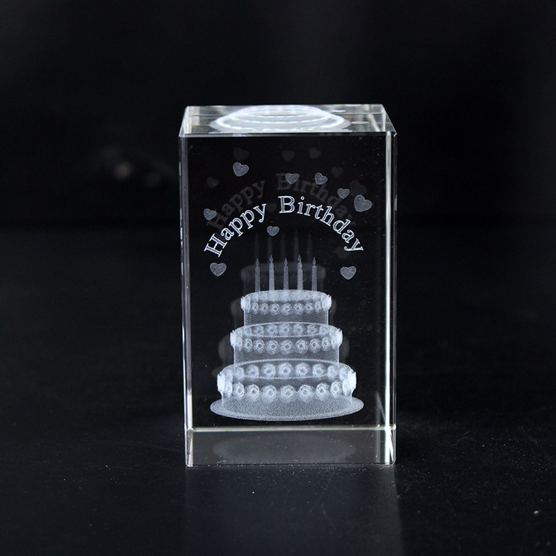 Cool Verjaardag Cadeaus Verbazingwekkende 3D Cake Lser binnen Kristal blok met LED Licht base Woondecoratie Status