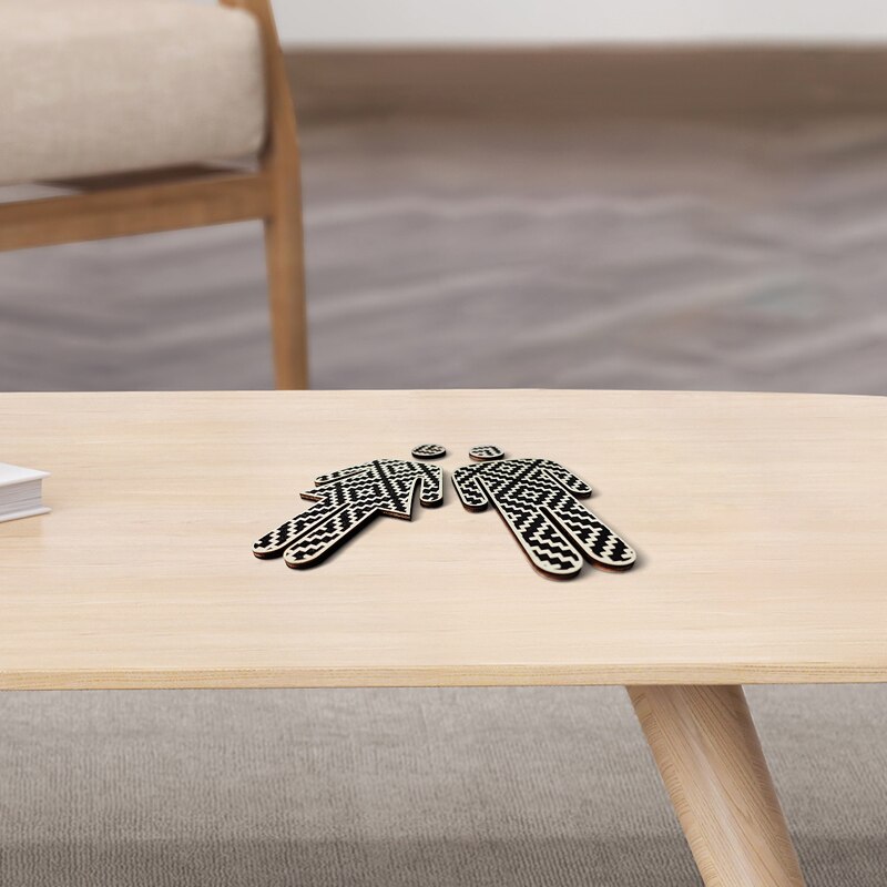 2PCS Wooden Toilet Signs Unisex Self Adhesive Warning Sign Men &amp; Women Logo Bathroom Toilet Door Decoration Stickers