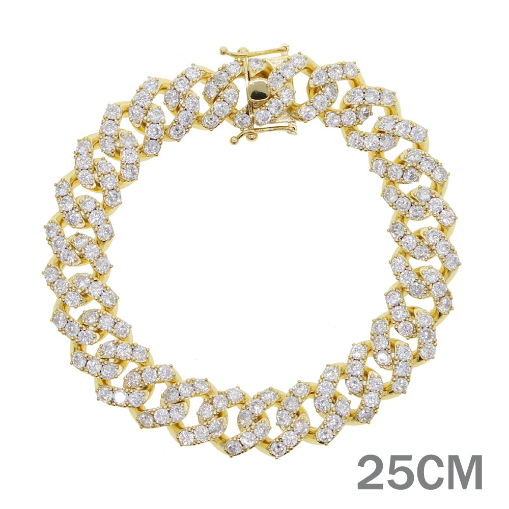 Hip Hop 1 Row cz baguette anklet Punk For Wonem anklet 14mm Iced Out Cubic Zircon Miami Curb Cuban Link Chain anklets Jewelry: Gold  25CM