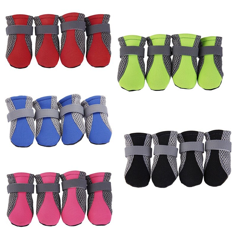 Comfortable Breathable Dog Shoes Anti-slip Pet Boots Paw Protector Reflective Straps Dog Teddy Cute Breathable Net Shoes
