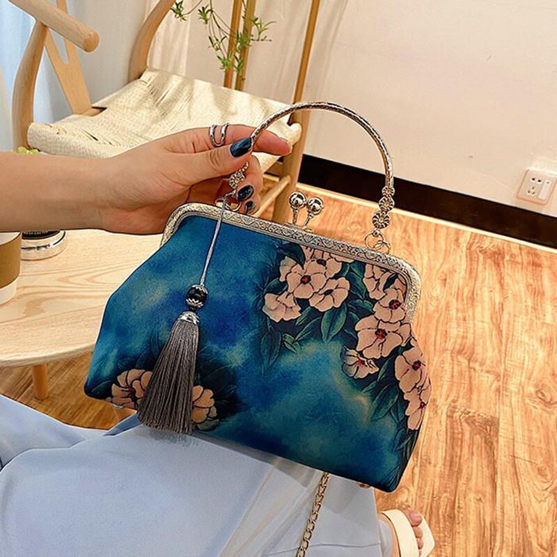 Autumn Vintage Flowers Bag Bags Kiss Lock Shell Bags Bag Chain Women Shoulder Crossbody Messenger Bag Women's Handbags