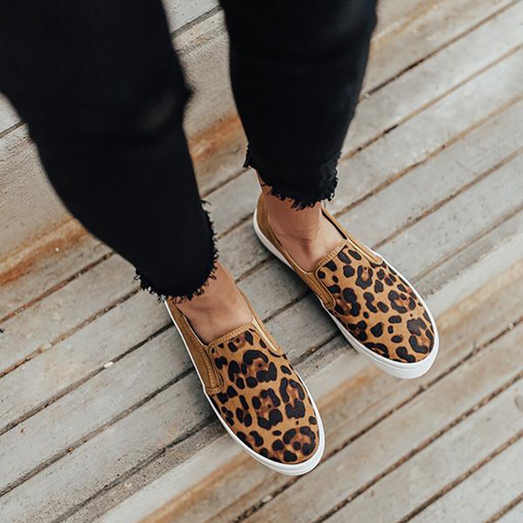 Skor kvinna platta chaussures femme skor kvinnor dam leopard casual loafers romerska tyg canvas skor
