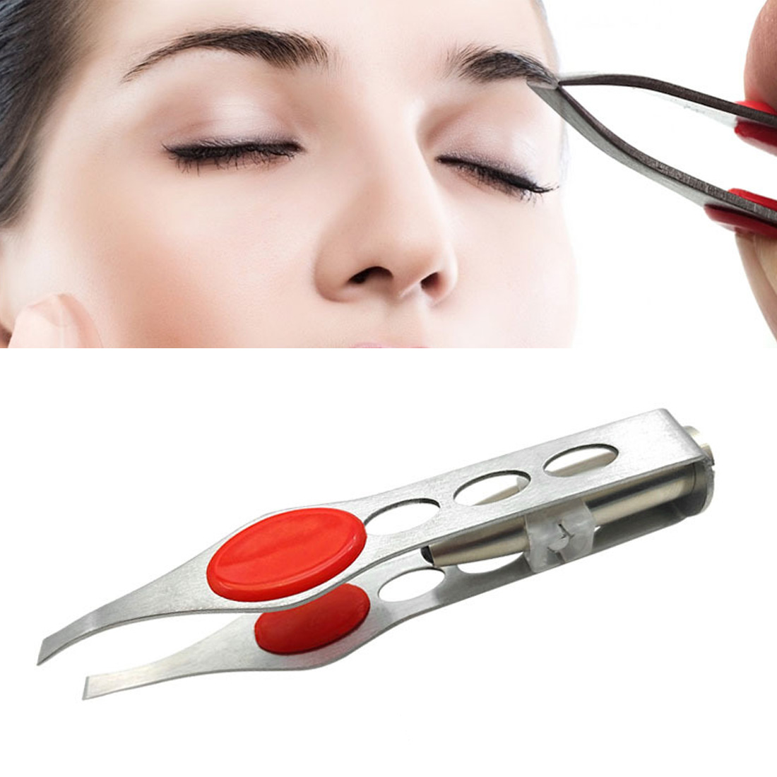 Four-hole LED Light Stainless Steel Eyebrow Tweezers Eyebrow Clip/Hair Removal Tweezer/ Face Hair Remover