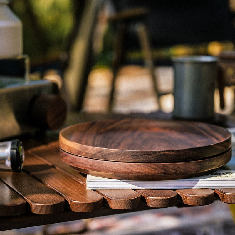 Naturehike Black Walnut Plate Outdoor Camping Solid Wood Tableware Picnic BBQ Plate Fruit Plate Whole Wood Production Stack Fit