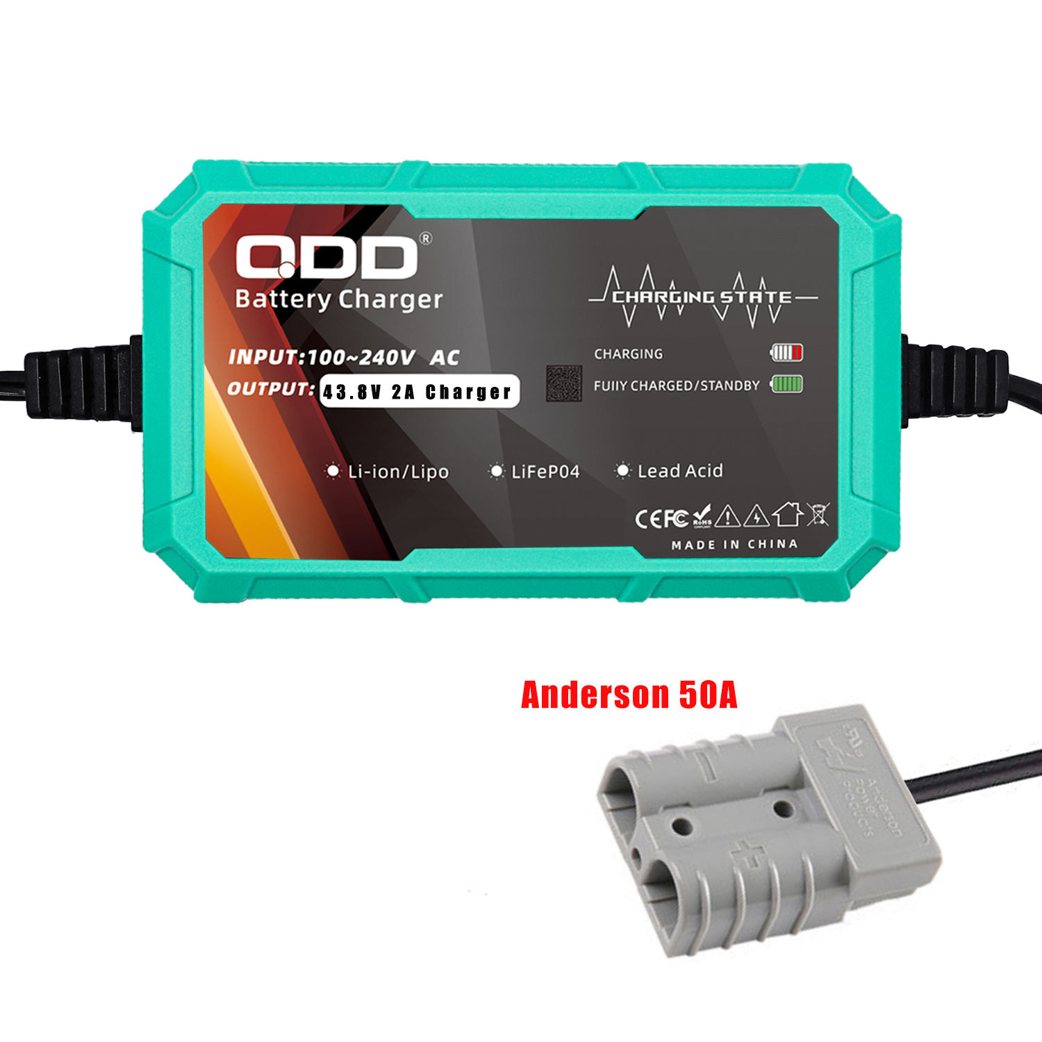 43.8V 2A LiFePO4 Battery Charger for 12S 38.4V Battery Pack LiFePO4 Battery Charger with Multiple Connectors: Pink / EU