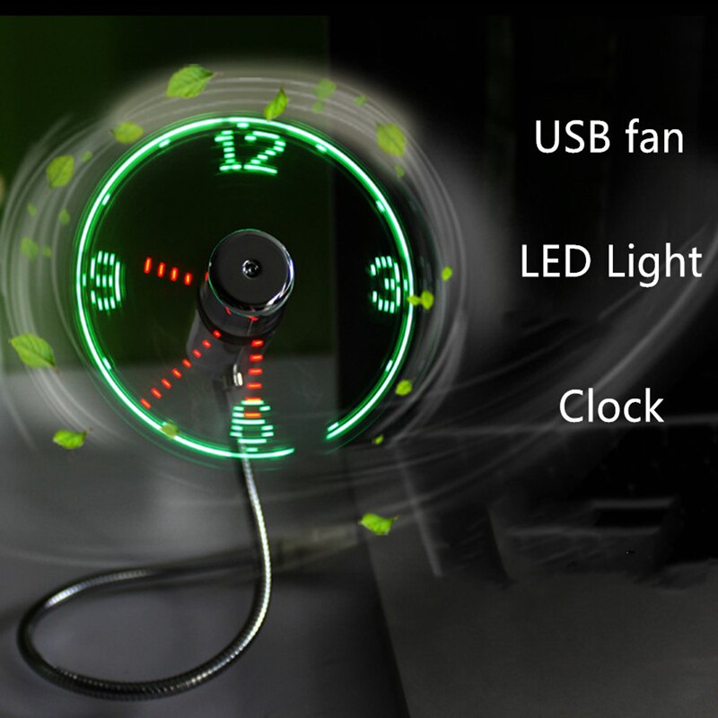 Mini USB Fan Cool LED Clock Real Time Display Light Gooseneck Hand Fan Desk Laptop PC Notebook Gadget